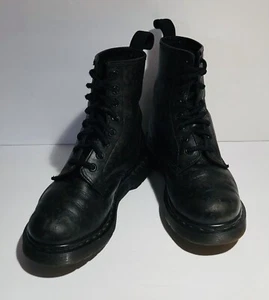 Dr. Martens Womens 13661 Little Flowers Floral Black Leather 8 Eyelet Boots SZ 6 - Picture 1 of 13