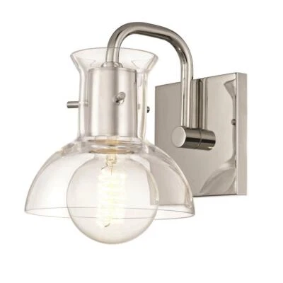Luz de baño de níquel pulido alto Mitzi Riley 1 luz pared de tocador de vidrio transparente Foto 1 de 4