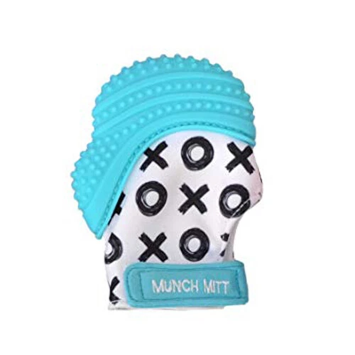 Malarkey Kids Munch Mitt Teething Mitten -Teether Mitten with Travel Bag-Aqua XO - Image 1 of 1