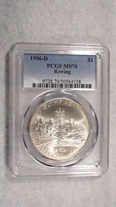 1996 D OLYMPIC DOLLAR PCGS MS70 "ROWING" GEM UNCIRCULATED $1.00 SILVER COIN! - Picture 1 of 4