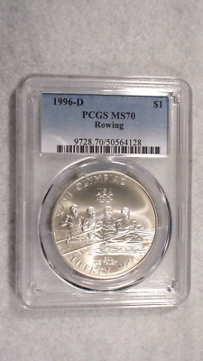 1996 D OLYMPIC DOLLAR PCGS MS70 "ROWING" GEM UNCIRCULATED $1.00 SILVER COIN! - Image 1 of 4
