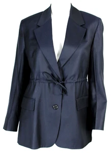 Chaqueta Blazer PRADA Azul Medianoche Lana Sarga Triángulo Logo Cordón Cintura 38 - Imagen 1 de 8