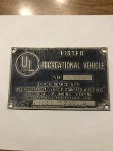 Skyline Nomad Camper  Recreational Vehicle Travel Trailer UL Nomenclature Tag - Bild 1 von 2