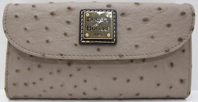 NUEVO Auténtico DOONEY BOURKE Avestruz Cuero Repujado Doble Cartera Taupe Claro Foto 1 de 4