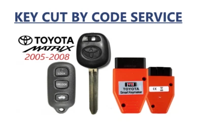 CORTADO POR CÓDIGO + Llave 44D Toyota MATRIX 05-08 + Mando a distancia 4B GQ43VT14T + Programador  Foto 1 de 3