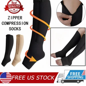 1/3Pair Zip Up Compression Socks 20-30mmHg for Men Women Knee High with Open Toe - Picture 1 of 12