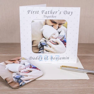 First Father's Day - Personalised Photo Print Coaster Card - Fathers Day Gift - Picture 1 of 5