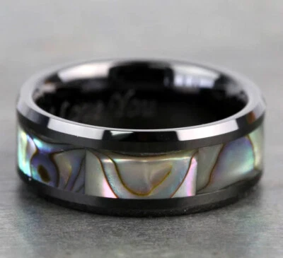 316L EDELSTAHL *** Bandring 8 mm schwarz *** mit Abalone Paua-Muschel Seeopal - Bild 1 von 4