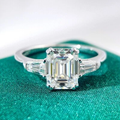 1-4ct Emerald Cut Moissanite Engagement Wedding Ring 925 Sterling Silver W/GRA - Image 1 of 4