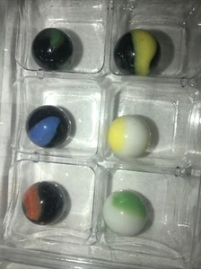 6 MARBLE KING MARBLES In case Pretty Rainbow Black Red Green Blue White 102a - Picture 1 of 5