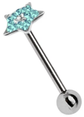 Piercing Per La Lingua Gioiello A Stecco Con Glitter Piatto Epoxy Stella E Palla - Immagine 1 di 2