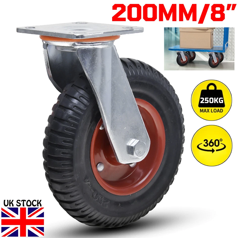 D LIAN DONG Heavy Duty 200mm 8" Rubber Swivel Castor Wheels Furniture Trolley Caster 250KG