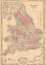 1864 England & Wales by Johnson Ward beautiful antique map 25.8" x 17.6"