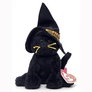 Merlin Black Cat with Black Witch Hat Ty Halloweenie Beanies MWMT 2005 Retired - Picture 1 of 1