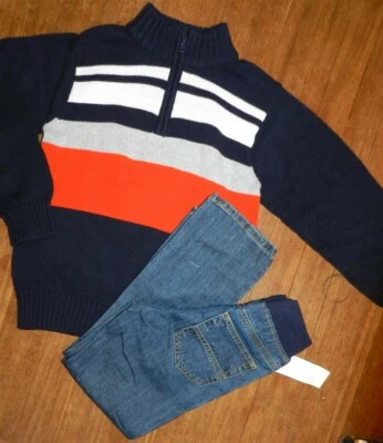 Jeans Set 2pc Navy Sweater Cotton Gymboree Winter Boy size 7 New - Image 1 of 3