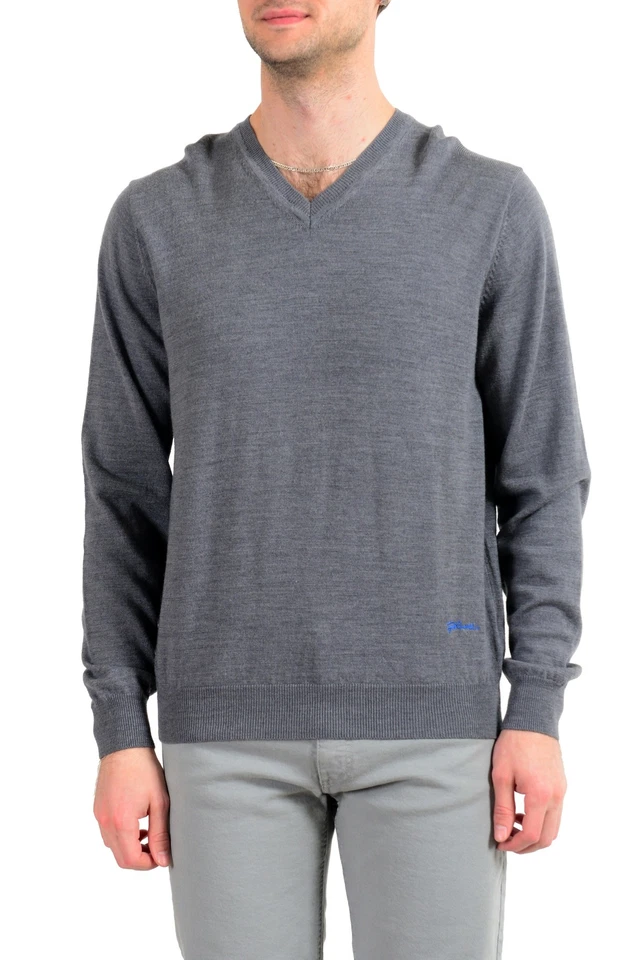 Suéter Just Cavalli Para Hombre 100% Lana Gris Cuello en V US M IT 50 Foto 1 de 4
