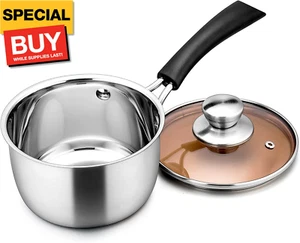 2QT Saucepan with Lid, 2 Quart Stainless Steel Sauce Pan, Small Pot Soup Milk Pa - Picture 1 of 6