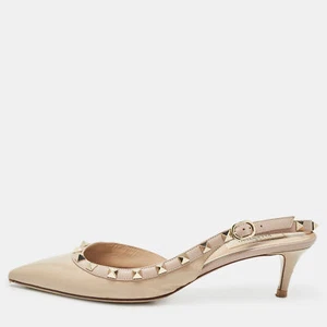 Valentino Beige Leather Rockstud Slingback Pumps Size 39 - Picture 1 of 9
