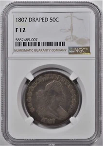 1807 BUSTO DRAPPEGGIATO MEZZO DOLLARO 50C NGC F 12 - Foto 1 di 2