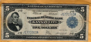 nice looking $5 Series 1918 Federal Reserve Bank Note from Kansas City district - Picture 1 of 2