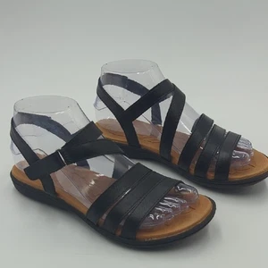 Born Women's Strap Sandals 6M Black Faux Leather Adjustable Hook & Loop Casual - Picture 1 of 8