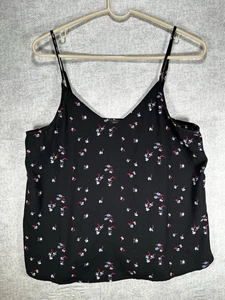 Halogen Black Floral Cami Blouse Adjustable Straps Women Size Medium - Picture 1 of 6