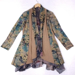 Weiche Umrandung Blumen Drapierung Cardigan Damen PXL Boho Natur Print vorne offen - Bild 1 von 9