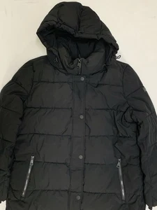 DKNY Women's Long Puffer Quilted Zip Coat Hooded Parka Winter Black Jacket 2XL - Picture 1 of 8