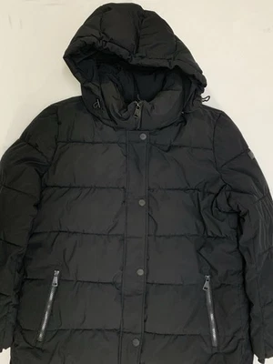 DKNY Women's Long Puffer Quilted Zip Coat Hooded Parka Winter Black Jacket 2XL - Image 1 of 4