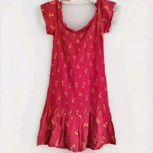 Sky & Sparrow Tilly’s Burgundy floral Mini dress smocked Summer Beachy M - Bild 1 von 7