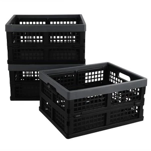 3-Pack 15 L Plastic Collapsible Crate, Folding Storage Baskets, Black - Picture 1 of 9