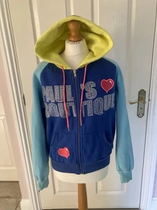 VINTAGE PAULS BOUTIQUE HOODIE Y2K UK 10 12 APX DIAMANTES COLOUR BLOCK - Picture 1 of 13