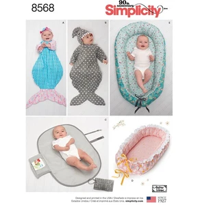 🐼SIMPLICITY 8568 INFANT MERMAID-SHARK SWADDLE SACK - BABY NEST PATTERN - Picture 1 of 2