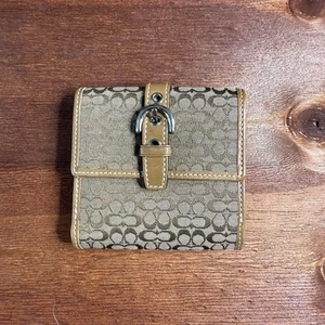 Coach Soho Wallet Canvas Leather Signature Mini C Brown Bifold Compact - Picture 1 of 6