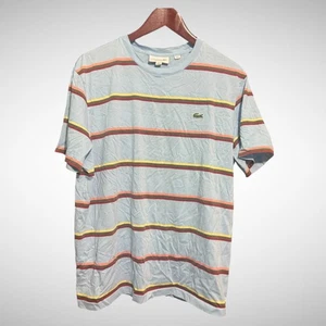 Lacoste Shirt Mens XL 6 Blue Short Sleeve Stripe Tennis Pickle ball Crew Neck T - Picture 1 of 7