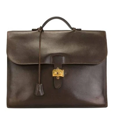 Bolso de Negocios Hermes Sac à Dépèches 38 Chocolate Vache Epsom Marrón Oscuro 1992  Foto 1 de 4