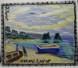 Vintage 1996 Steve Keene painting Cornershop 15x18” rock art beach boats - Picture 1 of 14