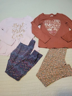 Lote de 4 camisas Carters niñas talla 10, mejores hermanas y amigas con leggings a juego Foto 1 de 4