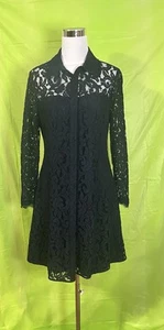 Nanette Lepore Size 10 Navy Blue Lace Long Sleeve Fit And Flare Lined Dress - Picture 1 of 14
