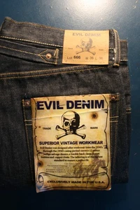 Vtg EVIL DENIM 666 1930's indigo Salvage jeans W 36 L 28 button fly Revival new - Picture 1 of 19