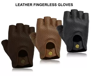 LEDER FINGERLOSE HANDSCHUHE BIKER FAHREN RADFAHREN ROLLSTUHL GYM BUS MESH MODE - Bild 1 von 12