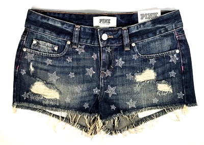 Victoria's Secret розовый отрезной синий джинсовой ткани искусственно состаренные шорты звезды женский размер 2 - Изображение 1 из 4