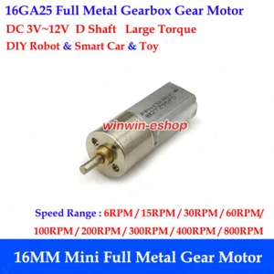 Mini 16MM Gear Motor DC3V-12V Slow Speed Full Metal Gearbox Reducer Robot RC Car - Bild 1 von 16