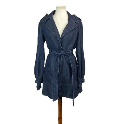 Emma James Womans Denim Jean Belted Jacket Size L Has Pockets - Image 1 of 4
