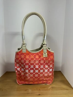 Jaclyn Smith shoulder bag pink red orange interlocking squares pattern - Image 1 of 4