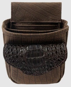 CROCODILE & BUFFALO HIDE SHOTGUN SHELL POUCH Skeet Sporting Clays Hornback BRN B - Picture 1 of 5