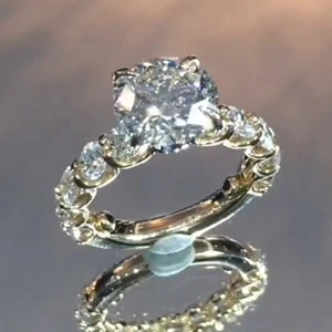 3.40Tcw Round Cut Moissanite 3/4 Eternity Style Engagement Ring 14k Yellow Gold - Picture 1 of 11