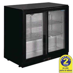 Polar 2 Sliding Glass Doors Black Bar Fridge 198L Display Drinks Bar Cafe Pub - Picture 1 of 5
