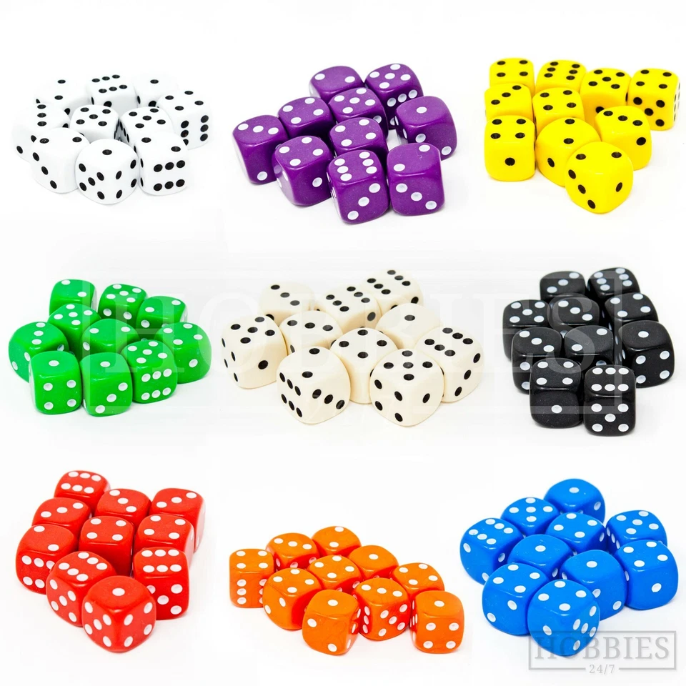 16mm Dice Six Sided D6 Wargame RPG Board Games Set White Black Blue Red Packs - Image 1 of 1