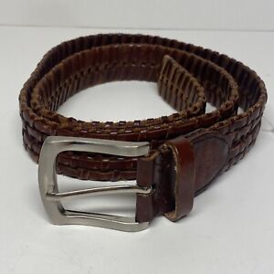 Trafalgar Mens Braided Woven  Belt Brown  Brass Buckle Leather Made In USA 38